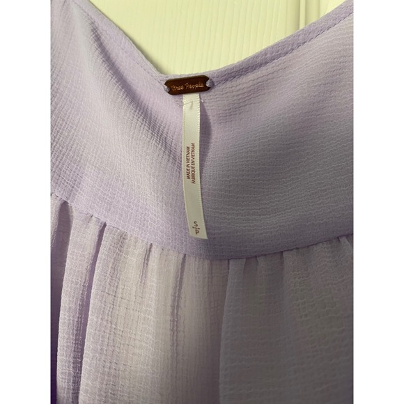 Free People Sm Purple Lolita Smocked Square Neck Puff Sleeve Peasant Blouse Top - Picture 5 of 9